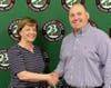 District 23 School Board president Carol Botwinski welcomes Prospect Heights resident Brynn Nordmark, who was sworn in as a Board member during a special meeting on Aug. 18.