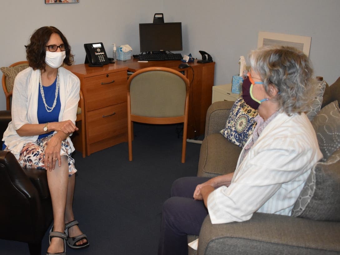 Supportive counseling - Family caregivers are encouraged to meet with Heather Resnik (left), one of the Caregiver Specialists at North Shore Senior Center, to discuss issues, set goals, identify resources, or talk through feelings.