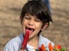 Lower Elementary student enjoys a cool treat after planting!