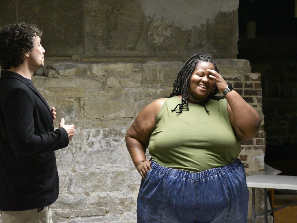 Shane Novoa Rhoades (left) as Scott and Courtney Marie as Kendra in rehearsal for American Son, opening Sept. 18.