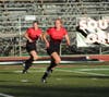 Jaclyn playing defense for the SOU Red Raiders women's soccer team.