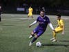 San Ramon FC's men's pro-development player Arman Mogharei dribbles past a defender.