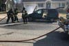 Wantagh firefighters deal with a car fire on Manchester Road.