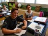 North Middle School seventh graders Logan Fink (left) and Emily Franklin in their new science class. 
