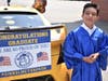 The car Dinkelmeyer grad Kevin Garcia arrived in was fully decorated to celebrate his accomplishment.