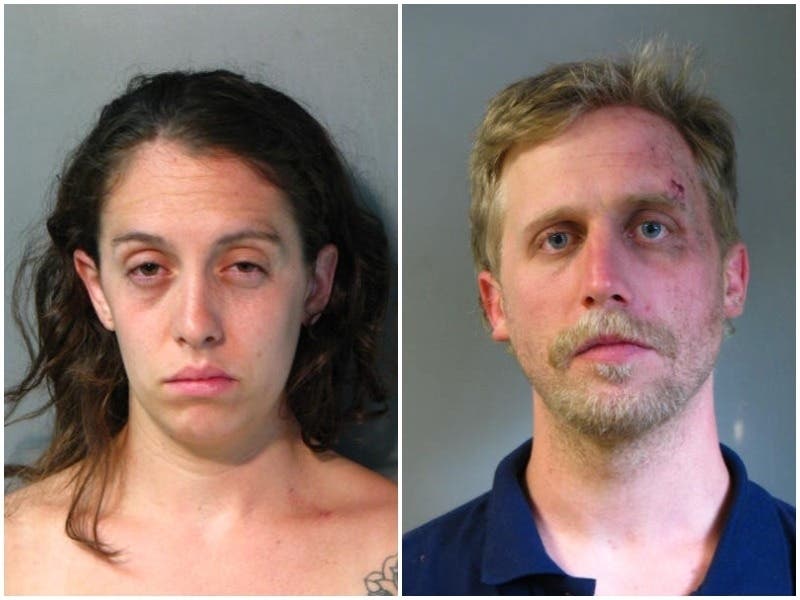 Courtney Stapleford, left, and Travis Watkins were both arrested in Westbury Saturday night after police say they assaulted officers.