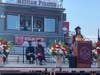 Mepham valedictorian Alyssa Dioguardi addresses the crowd at a graduation ceremony.