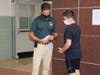 Grand Avenue Assistant Principal Christopher Riccardi welcomed an incoming seventh grader at orientation. 