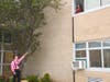 Romeo, played by Dylan Krapf, calls for his Juliet, played by Gabrielle Levine in the courtyard of Kennedy as the Drama Club performs Shakespeare Revued.