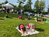 The DFSCNJ Power Walk included exercise demos. Pictured above are individuals who took part in Yoga practice conducted by DFSCNJ friend Gabi Johnson. 