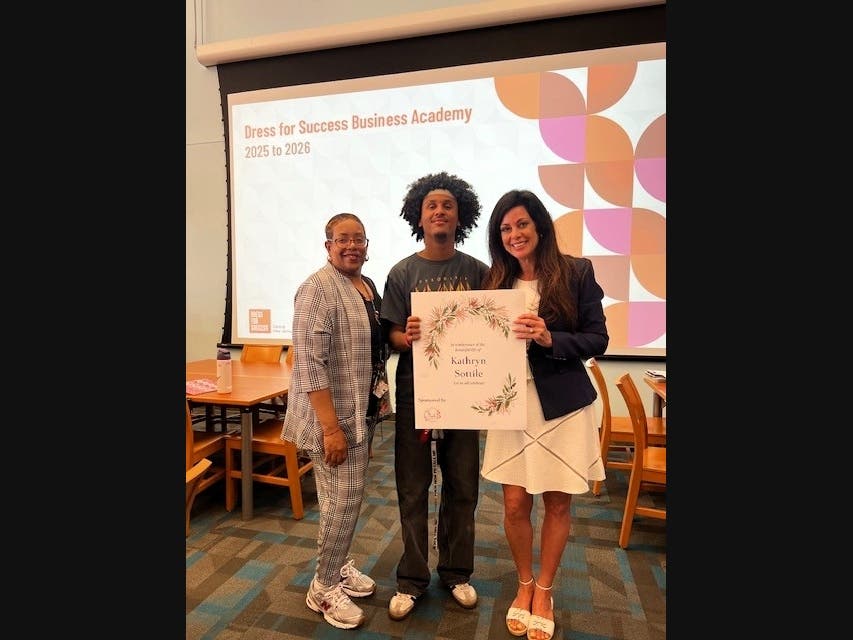 Chance Gilmore was awarded a $4,000 scholarship from The Cherry Tree Foundation to support his college education. Pictured L to R: Crystal Feliciano, Cherry Tree Board Member; Chance Gilmore; Melissa Tenzer, Founder/ President of Cherry Tree Foundation.