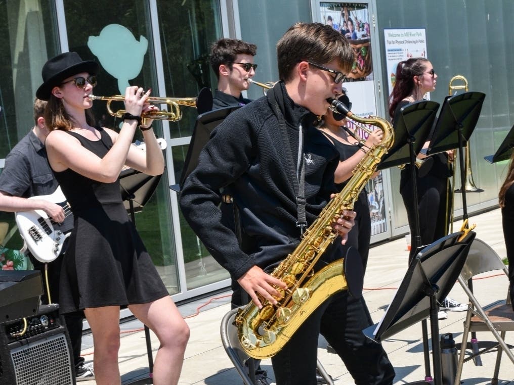 A student from Westhill High School's Jazz Ensemble performs at the Excellence in Education Celebration