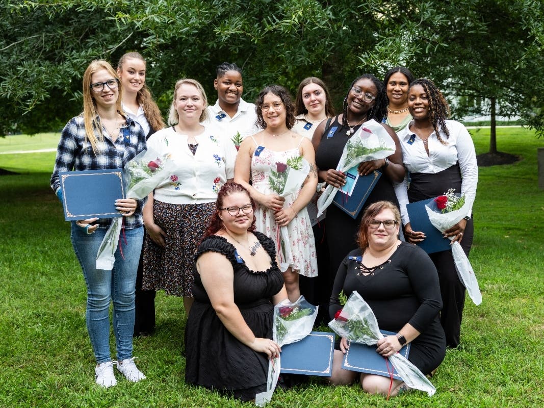 L to R (back row): Allison O’Hearn, Alayna MacAnespie, Program Director for Medical Assisting Brittany Arkins, Brittany Boose, Ezgi Akyar, Shyann Stolo, Elizabeth Pugh, Cierra Farrington, Jah'Leya Ray. Front row: Cecilia Plantholt, Ashley Sauer-Flinchem. 