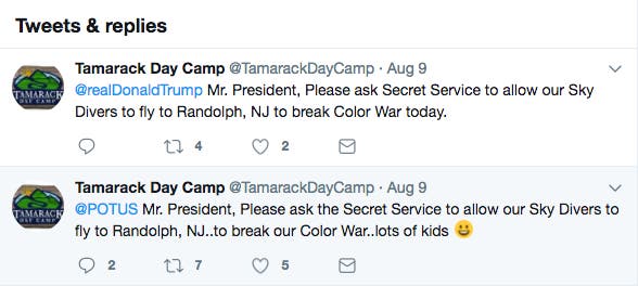 Screenshot, Tamarack Day Camp's Twitter