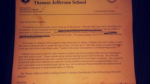Image of the letter provided by a Thomas Jefferson parent