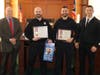 Mayor Dennis Clough (far left) and Police Chief Kevin Bielozer (far right) with Ptl. Matt Craig & Rick Dudas who received the Lifesaving Award. 