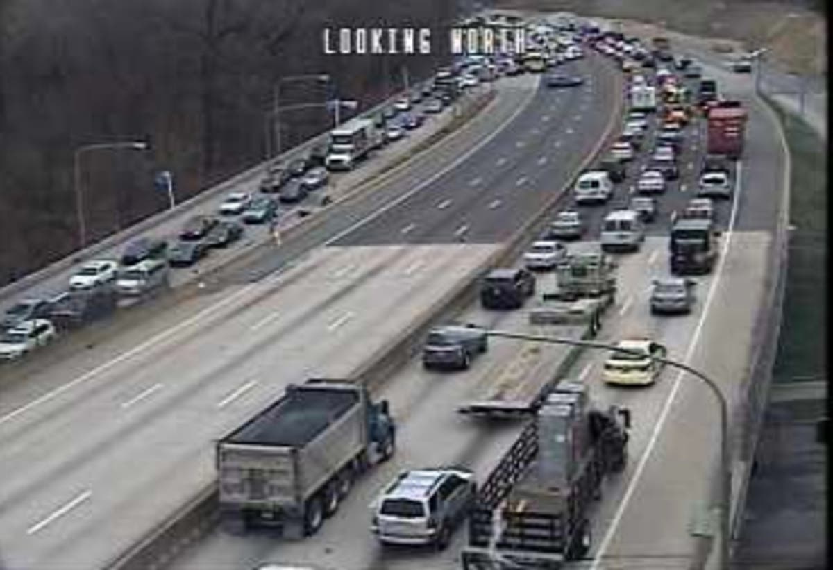 Traffic is being diverted off Interstate 76 west to Montgomery Drive after the fuel truck overturned.