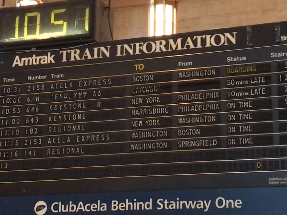 The flip board from 30th Street Station is now on displace at the Railroad Museum of Pennsylvania.