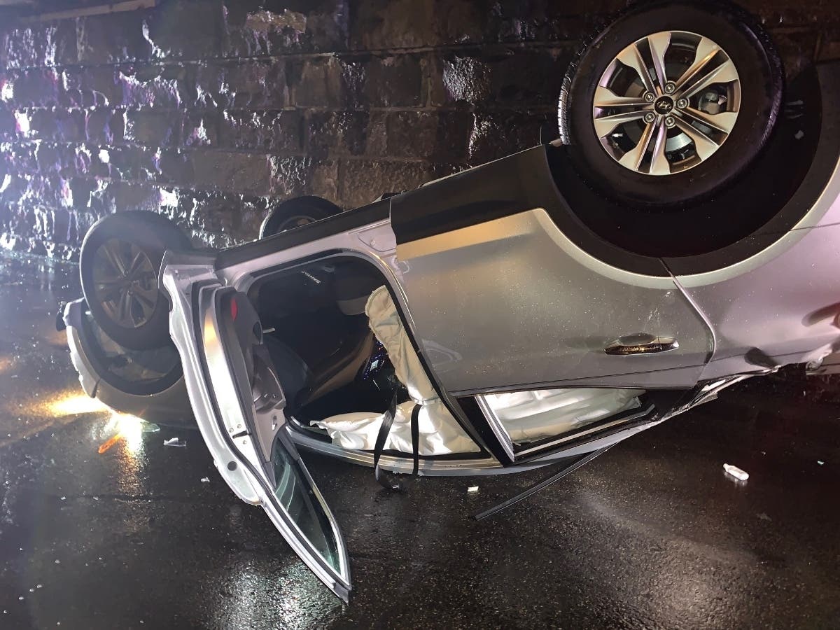 A car flipped after hitting another vehicle Wednesday night in Radnor.