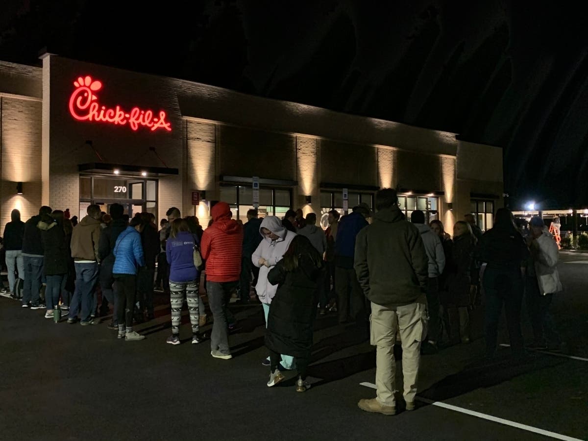 Chick-Fil-A fans wait outside the Malvern location for a chance to win free chicken for a year.