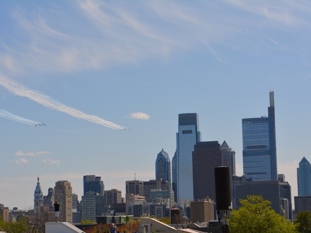 The Blue Angels and Thunderbirds flyover Philadelphia on April 28.