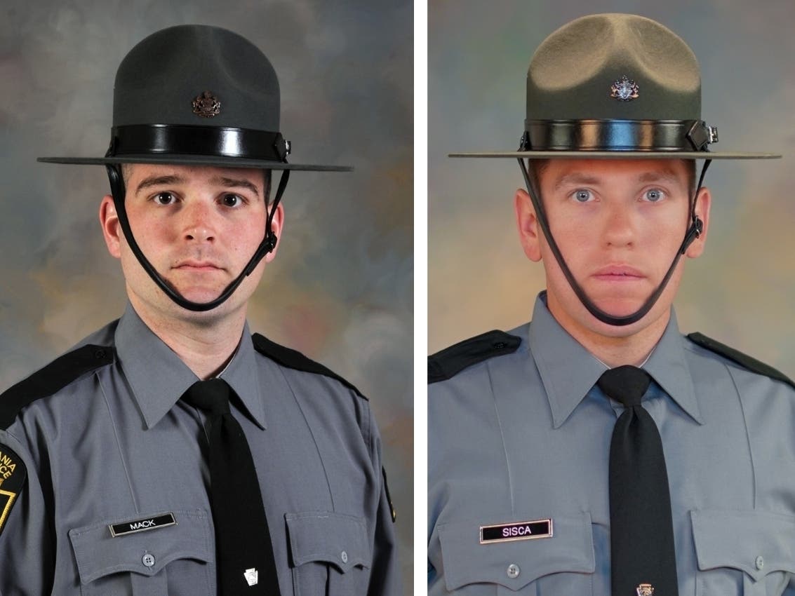 Troopers Martin F. Mack III, 33, and Branden T. Sisca, 29, were killed after being struck by a vehicle on Interstate 95 south in Philadelphia early Monday morning.