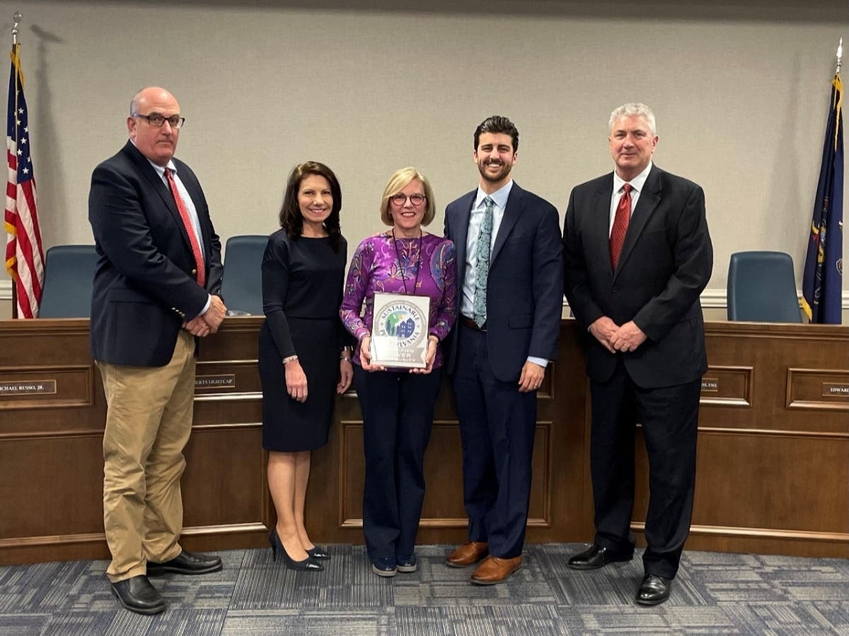 From left to right are Mike Russo Jr., Supervisor; Christina Roberts Lightcap, Vice-Chair; Suzanne Wolanin, Sustainability Newtown Square Coordinator; Leonard B. Altieri, III, Esq., Chair; and Edward Partridge, Supervisor.
