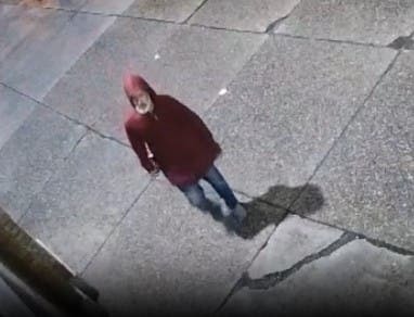 The man seen here was caught on camera spray-painting the Masjid Al-Jamia mosque in West Philadelphia early Friday morning.