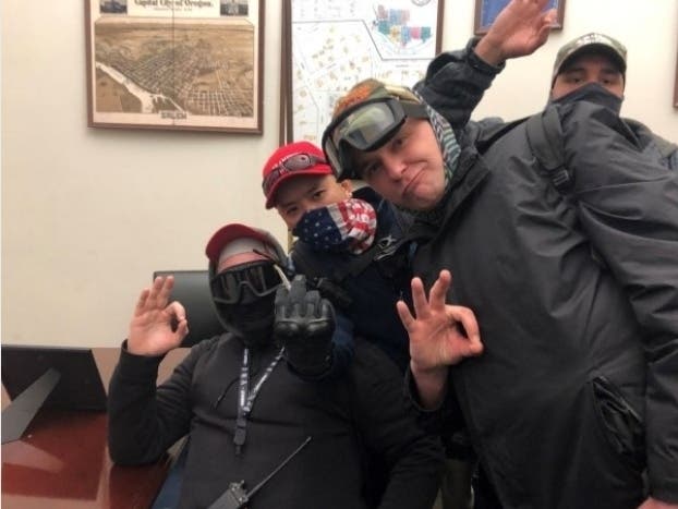 Authorities said that (from left) Brian Healion, Freedom Vy, Zach Rehl and Isaiah Giddings were inside the U.S. Capitol Building on Jan. 6.