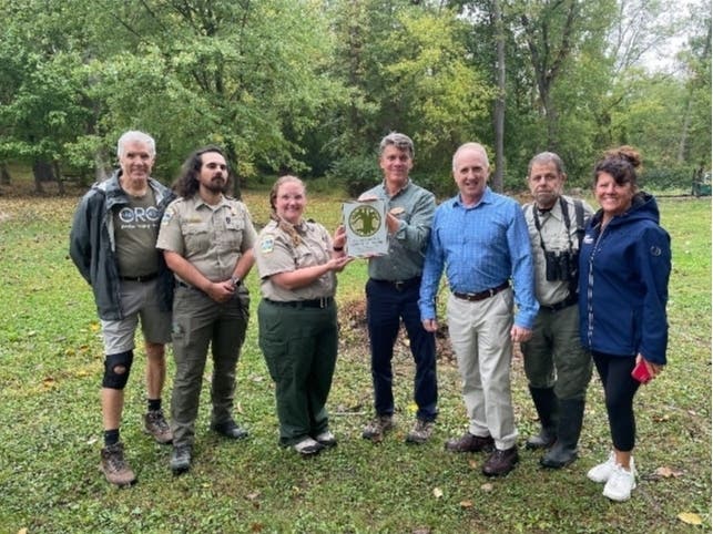Local and state leaders gathered to celebrate the induction of Ridley Creek State Park to the national Old-Growth Forest Network.