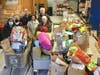 Delivery of donations to Hope Food Pantry. Sister Mary Alice (2nd from left) and HOPE volunteers with The  Woman’s Club of Larchmont, Inc. Philanthropy co-chairs Zsuzsanna-Baan Jonas and Carolyn Gallaher (front row, right).
