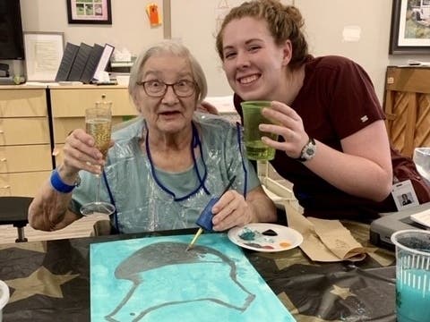 Left, Resident Maria Williams with Therapist Mary Houk