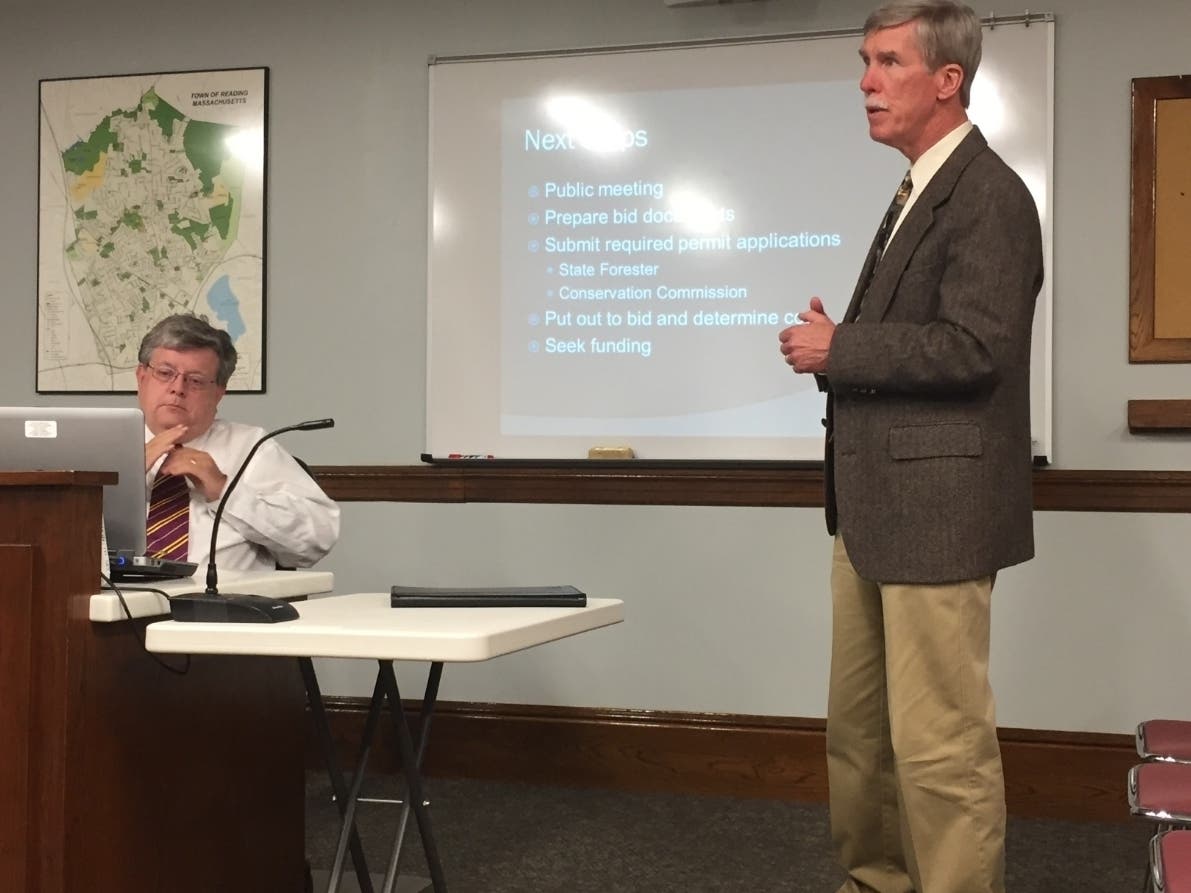 Bill Sullivan, chair of Reading's Town Forest Committee, speaks with the Select Board Tuesday.