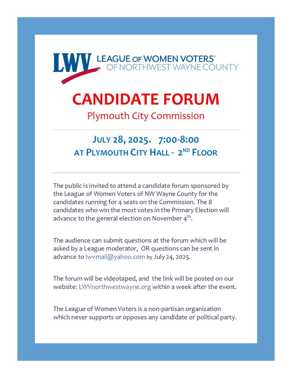 Plymouth City Commission Candidate Forum