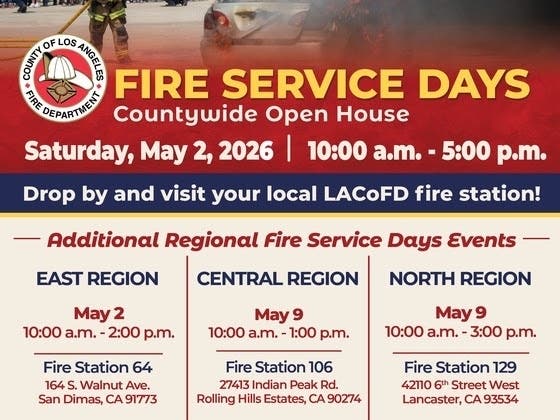The L.A. County Fire Department hosts a countywide open house on May 9 at Station 106 in Rolling Hills Estates.