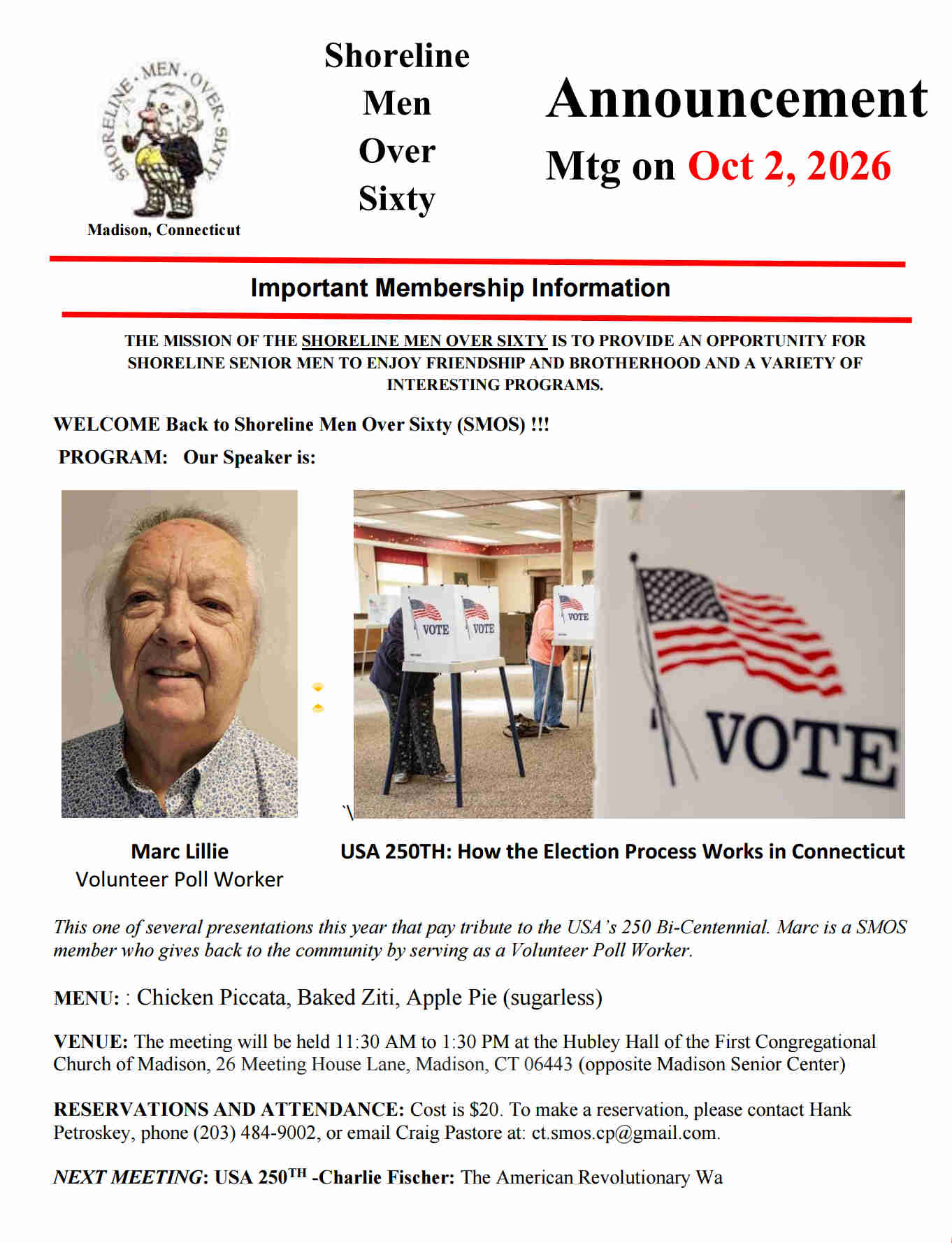 Shoreline Men Over Sixty Meeting: USA 250th