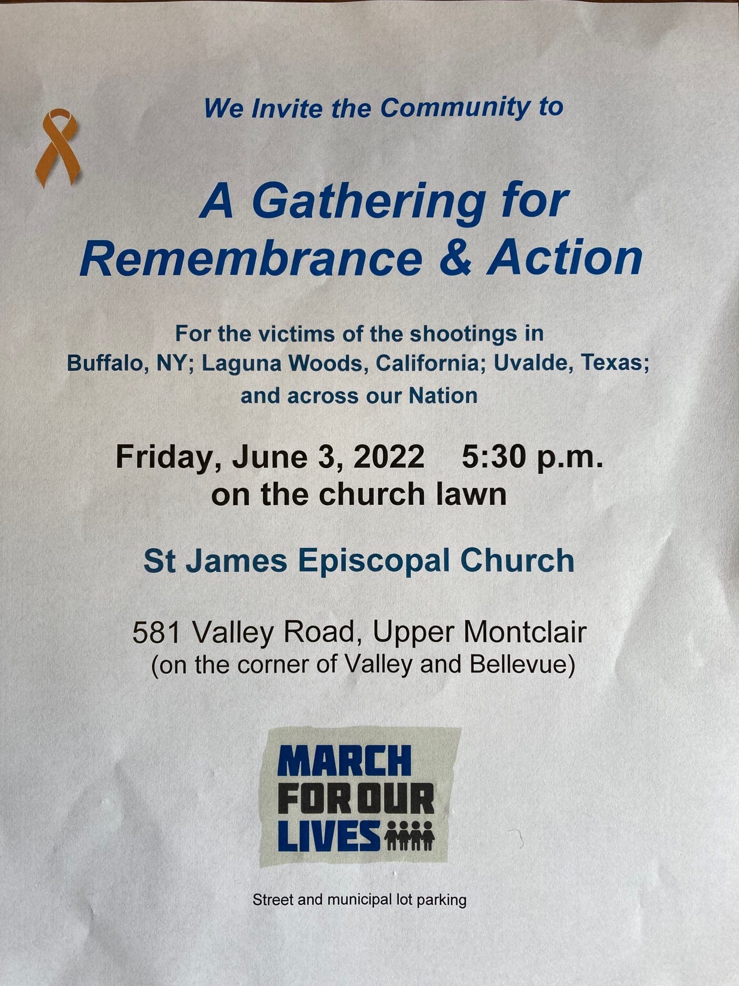 Jun 3 A Gathering for Rembrance and Action at St James Episcopal