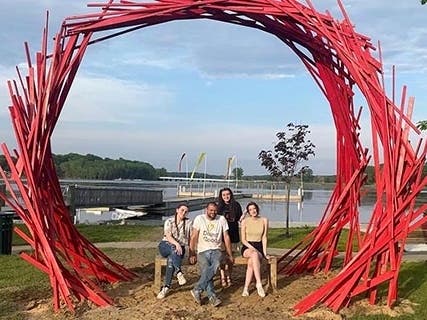 OU Associate Professor of Theatre Jeremy Barnett (pictured here with Kassie Dunaj, Olivia Keifer and Emily Nichter) and theatre alumnus Jason Maracani are creating seven new art installations in West Michigan as part of a special summer exhibition.
