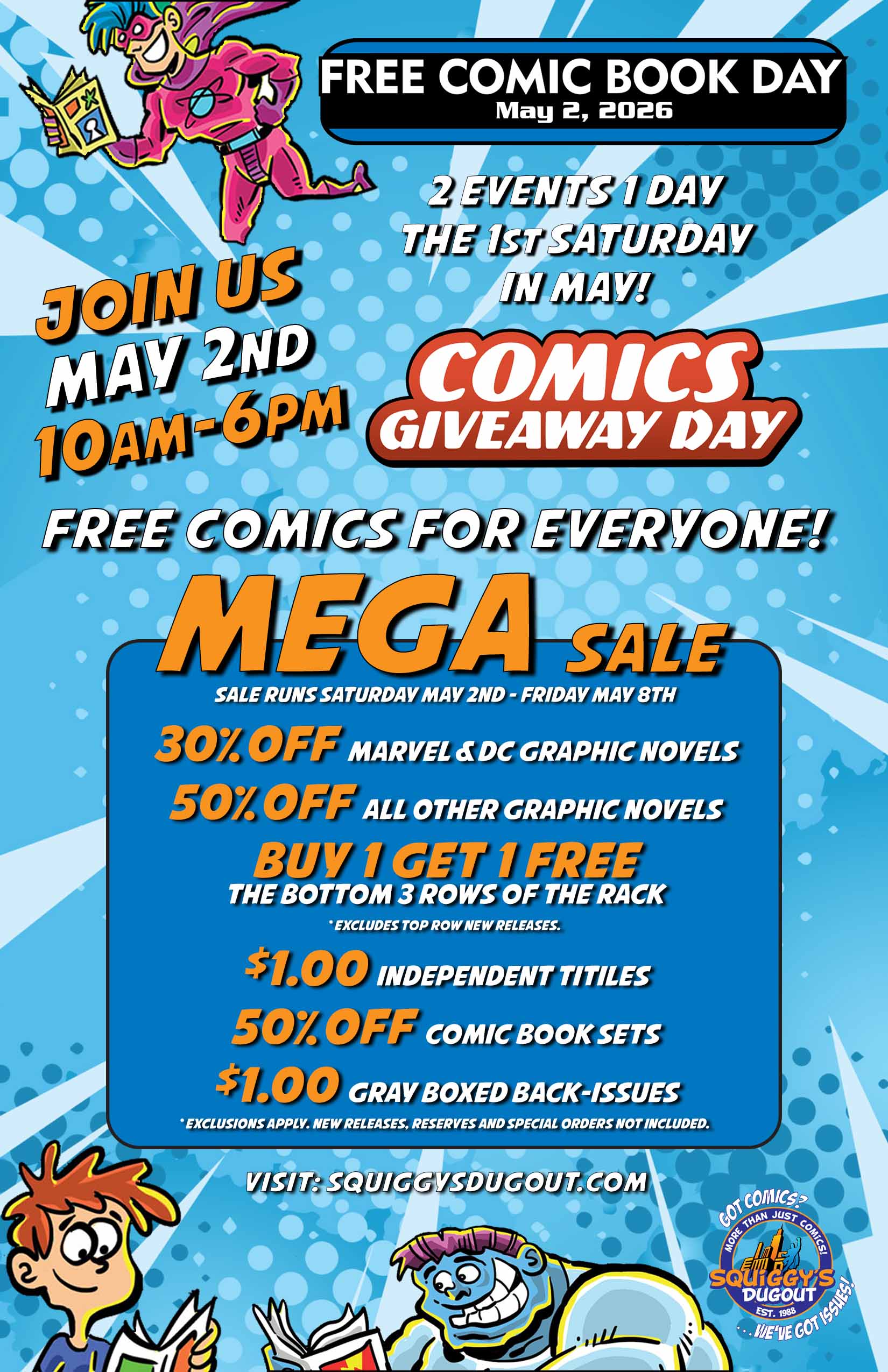 Free Comic Book Day 2026 at Squiggy's Dugout!