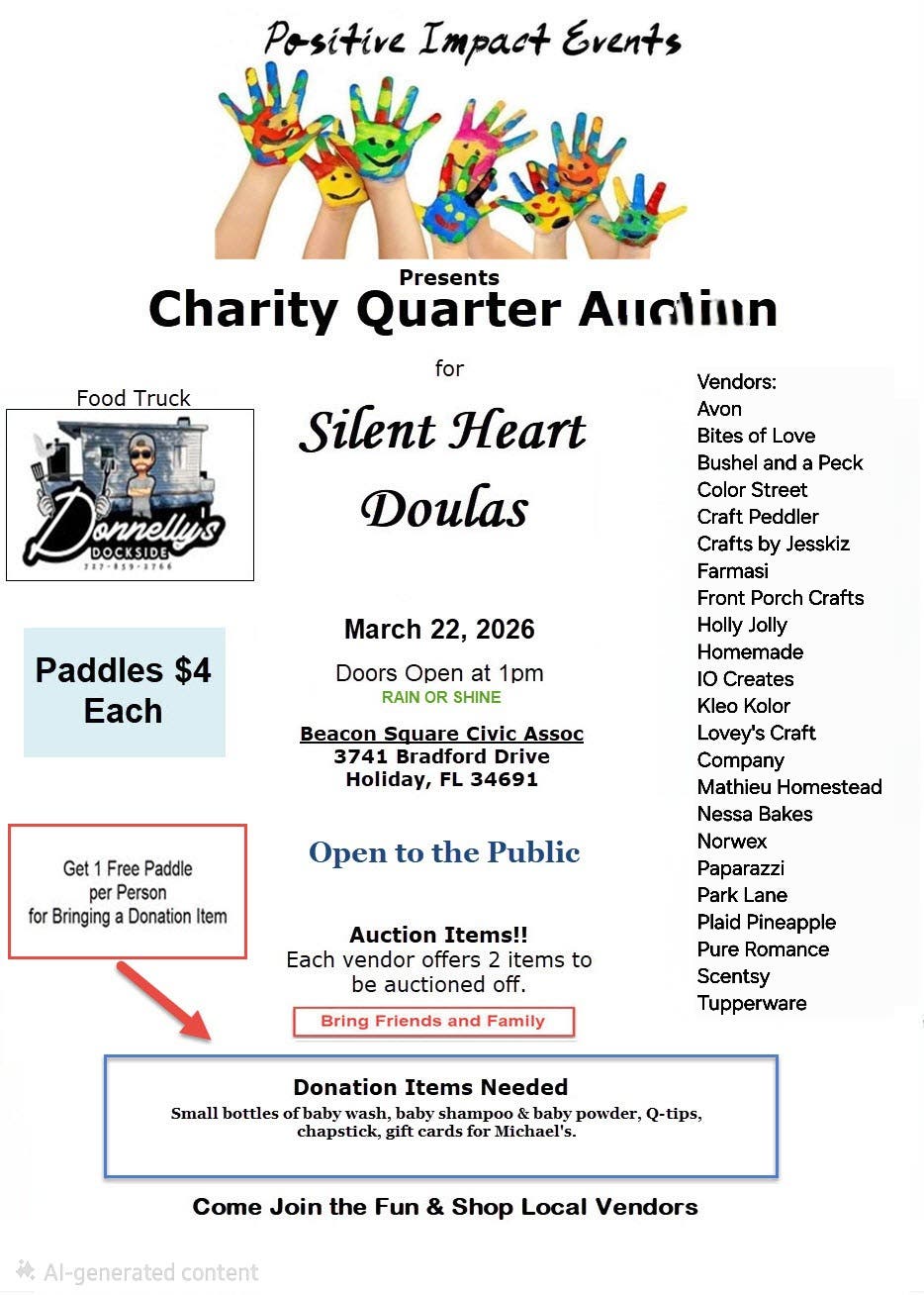 Quarter Auction for Silent Heart Doulas Doors open at 1 pm. let's help a great cause. Bring your CAS