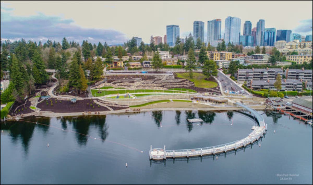 Construction on Meydenbauer Bay Park began in May 2017. 
