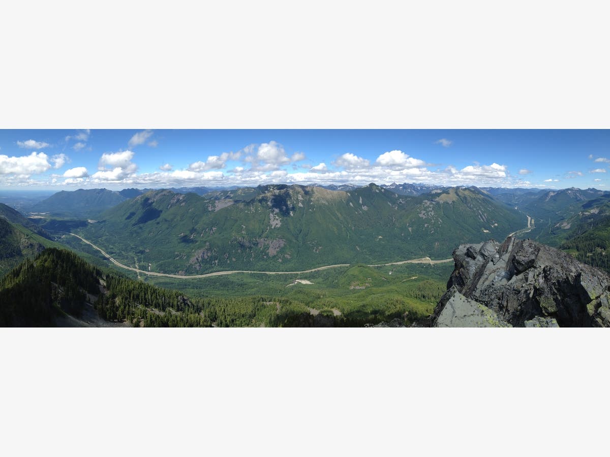 A view of the Mountains To Sound Greenway corridor along I-90 through the Cascades.