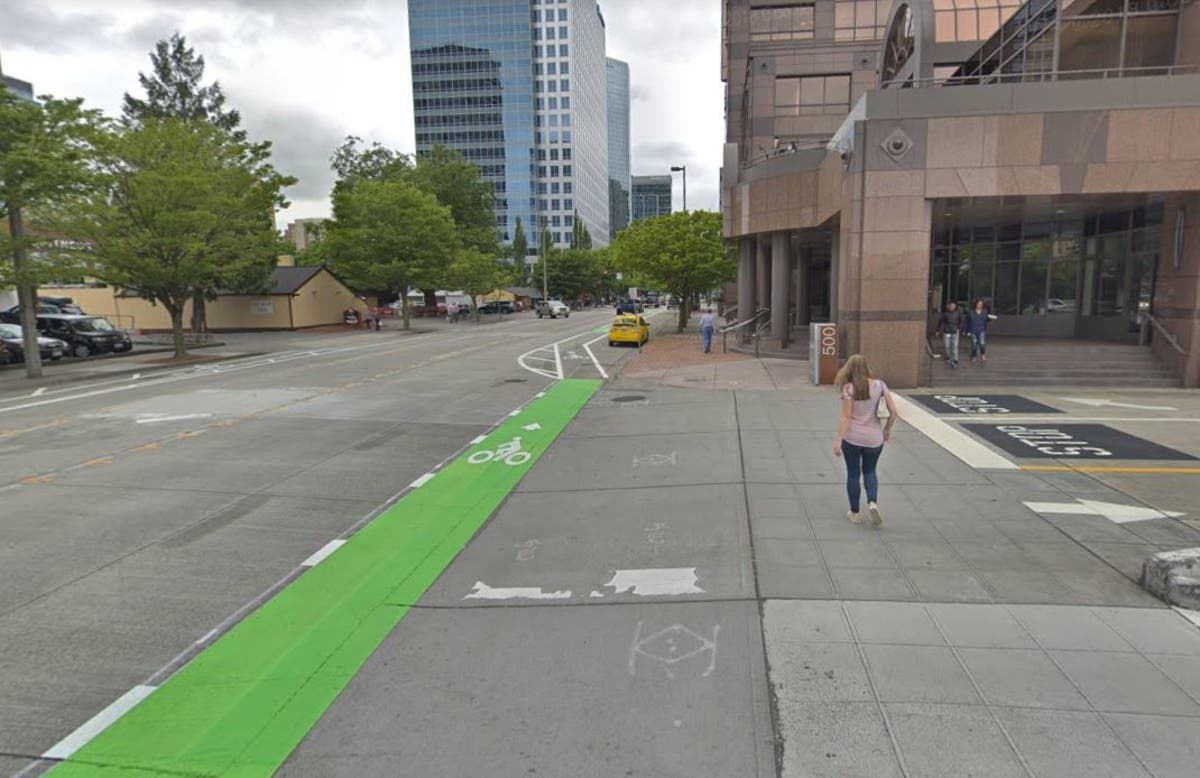 The 108th Ave bikeway just north of Northeast 4th Street. 