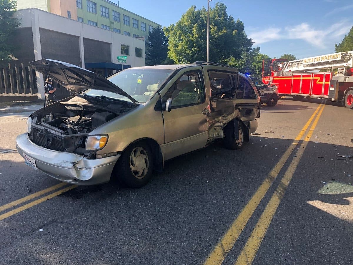 The crash scene along Airport Way near Alaska Street. 