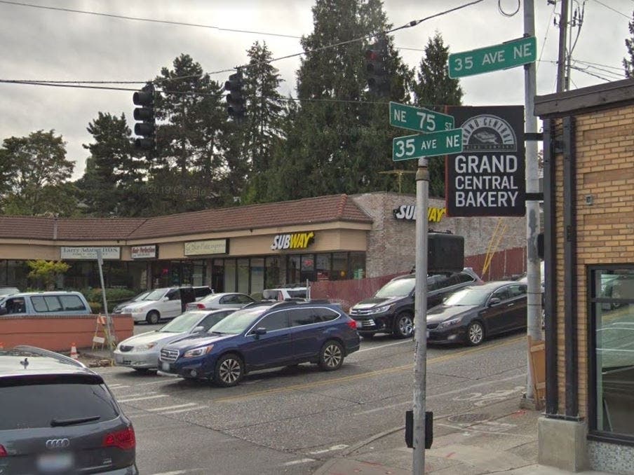 The intersection of 35th Avenue Northeast and Northeast 75th Street, where a motorcyclist was badly hurt on June 10.