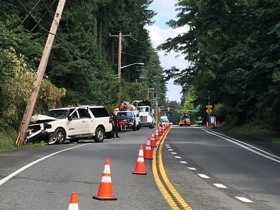 The scene of the crash along Juanita Drive Monday afternoon. 