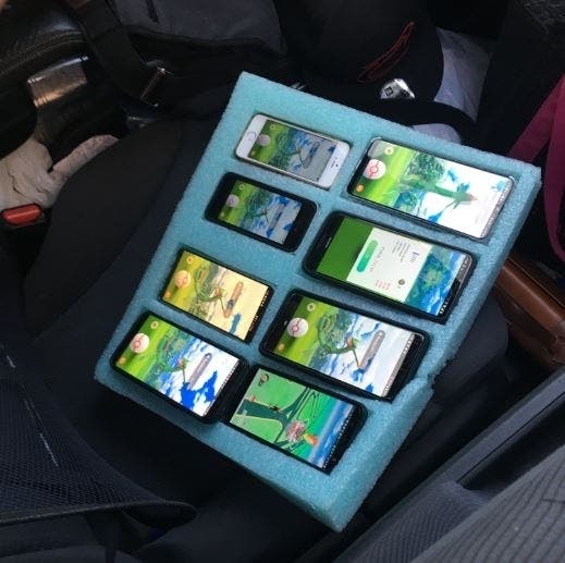 The man mounted the phones in a custom-made foam case. 