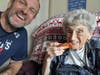 John Page and his mother, Adella, enjoying a slice of Framingham Baking Co. pizza. She died Jan. 27 at age 90.
