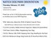 The flier for the Feb. 27 dog park orientation in Natick. 