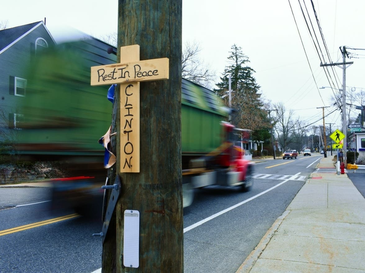 A memorial to Clinton Poland near where he was hit while crossing South Main Street on Dec. 25. 
